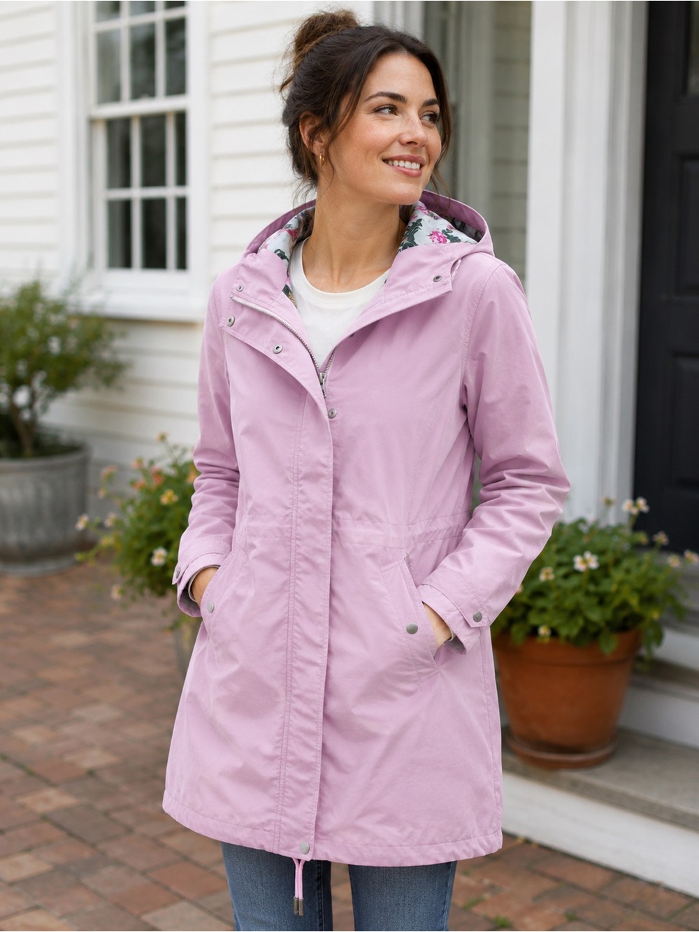 Joules Right As Rain Pink Waterproof Rain Coat Jacket US Size 4 Floral